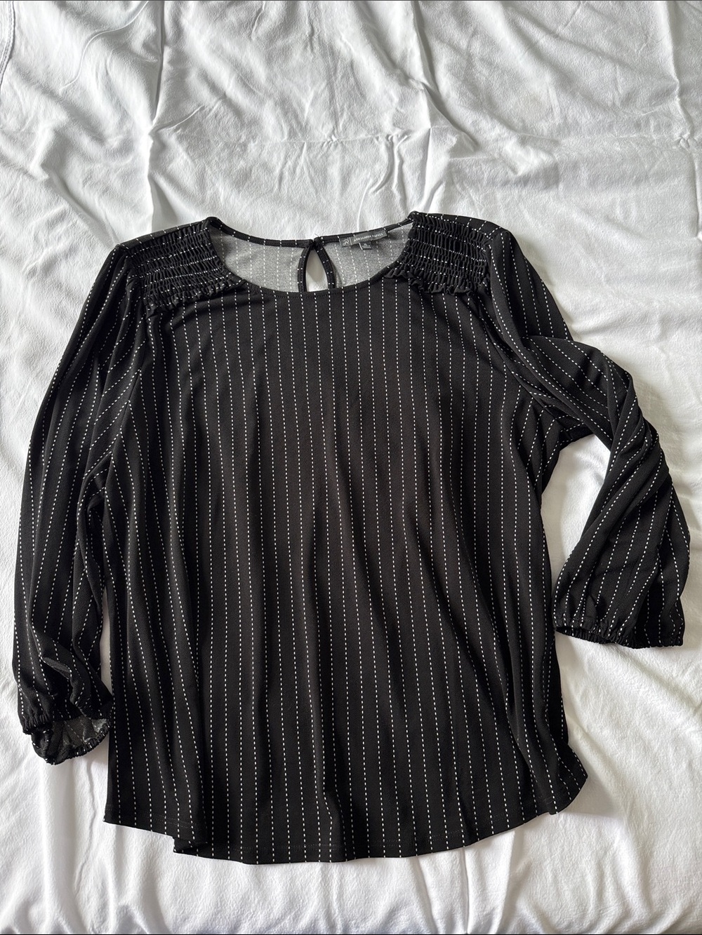 Adrianna Papell Black Pinstripe Long Sleeve Blouse